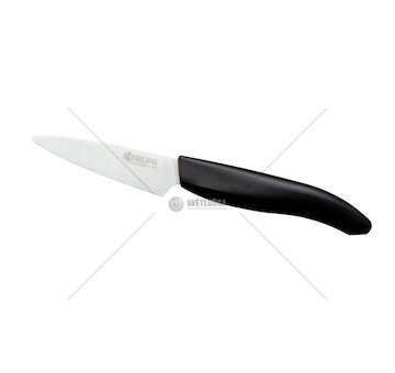 Keramický nůž s bílou čepelí 7,5 cm dlouhá čepel, černá plastová rukojeť - KYOCERA