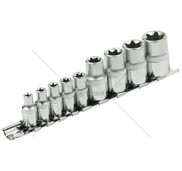 Klíče nástrčné vnitřní TORX , sada 9ks, 1/4", E5-E6-E7-E8-E10, 1/2", E12-E14-E16-E18, CrV, EXTOL PREMIUM