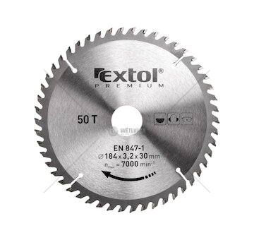 Kotouč pilový s SK plátky, 184x2,2x30mm, 50T, šířka SK plátků 3,2mm, EXTOL PREMIUM