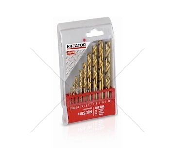 KRT012102 - 10 ks HSS Vrtáků do kovu TIN SET 1-10 mm KREATOR