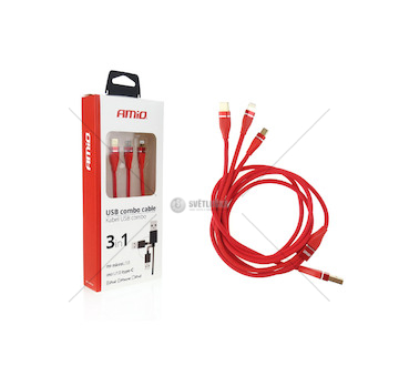 Multi-kabel pro telefon USB C / micro USB 1.2m červený FullLINK 3.1A UC-7