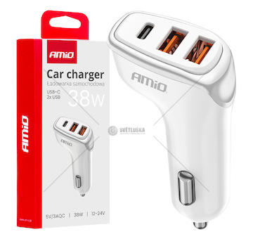 Nabíječka do auta 2x USB-A + USB-C 38W AMiO-03886