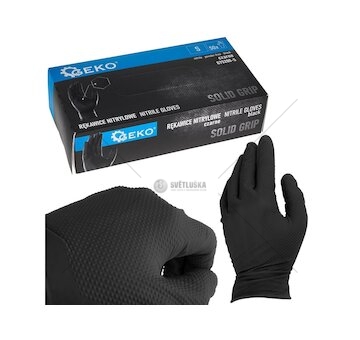 Nitrilové rukavice Solid Grip 3D, pevné, odolné chemikáliím, 50 ks, černé, velikost S - GEKO