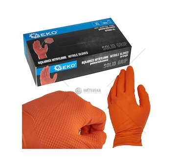 Nitrilové rukavice Solid Grip, pevné, odolné chemikáliím, 50 ks, oranžové, velikost XL - GEKO