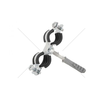 Objímka na trubky, dvojitá, 3/8" 15-19mm, s gumovou vložkou, dva šrouby GEKO
