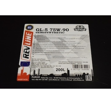 OLEJ PRZEKL.GL5 SAE 75W90 200L REVLINE REVLINE RGL57590200
