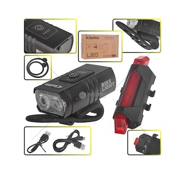 Osvětlení jízdního kola, sada přední 800lm/900mAh, zadní 120lm/120mAh KELTIN