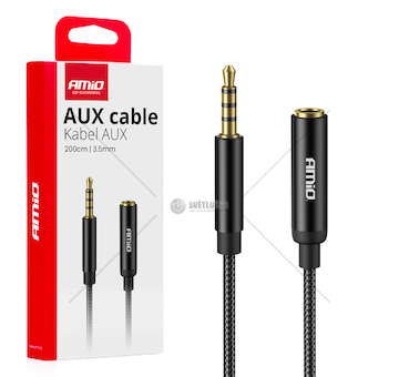 Prodlužovací kabel AUX Mini Jack 3,5 mm samec na 3,5 mm samice 2 m AMiO-04296