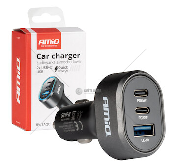 Rychlonabíječka do auta 3.0 PD65W PD20W AMiO-04177