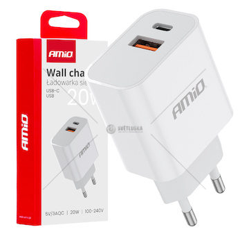 Síťová nabíječka PRO-09 USB+USB-C 20W Quick Charge 230V AMiO-02935
