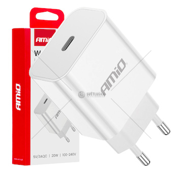 Síťová nabíječka USB-C 20W Quick Charge 230V AMiO-03891
