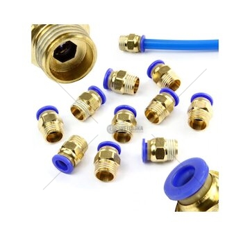 Spojka pneumatická, přímá nástrčná PC s vnějším závitem1/4" pro PA, PU, PE hadice 8mm, sada 10ks MAR-POL