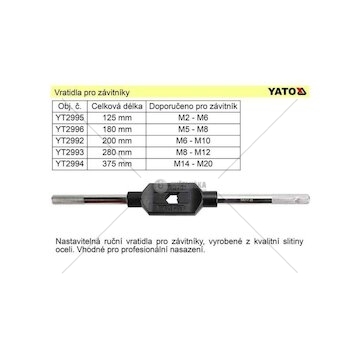 Vratidlo pro závitníky M3-M10 délka 180mm YATO