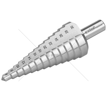 Vrták stupňovitý, 6-30/2mm, 13 otvorů, stopka 10mm, délka 95mm, HSS, EXTOL PREMIUM