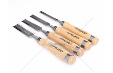 Dláta na dřevo 10-25 mm, dřevěná rukojeť, sada 4 ks - KRAFT&DELE