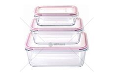 Dóza na potraviny obdélníková, borosilikátové sklo/PP, Clip, sada 3 ks - MagicHome