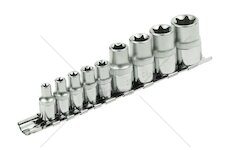 Klíče nástrčné vnitřní TORX , sada 9ks, 1/4", E5-E6-E7-E8-E10, 1/2", E12-E14-E16-E18, CrV, EXTOL PREMIUM