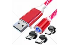 Magnetický nabíjecí USB kabel s LED podsvícením, 3v1, 1m, červený KAXL