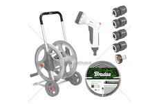 Pojízdný naviják WHITE LINE s hadicí 1/2" 50 m a příslušenstvím SILVER PRO SET, kovový - BRADAS