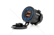 Vodotěsná nabíječka s MODRÝM LED podsvícením 2xUSB QC3.0 12/24V AMiO-04218