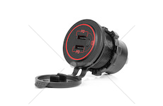 Vodotěsná nabíječka s vypínačem ČERVENÉ LED podsvícení 2xUSB C 12/24V AMiO-04224