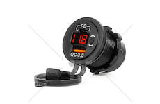 Vodotěsná nabíječka se spínačem, digitálním voltometrem ČERVENÝ LED indikátor USB + USB C QC3.0 12/24V AMiO-04222