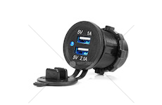 Vodotěsná nabíječka telefonu s modrým LED indikátorem 3.1A 2xUSB 12/24V AMIO-04216