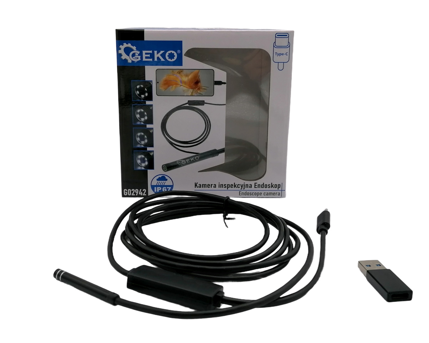 Inspekční kamera, endoskop 5,5mm, 2m, USB C / USB 2.0 GEKO