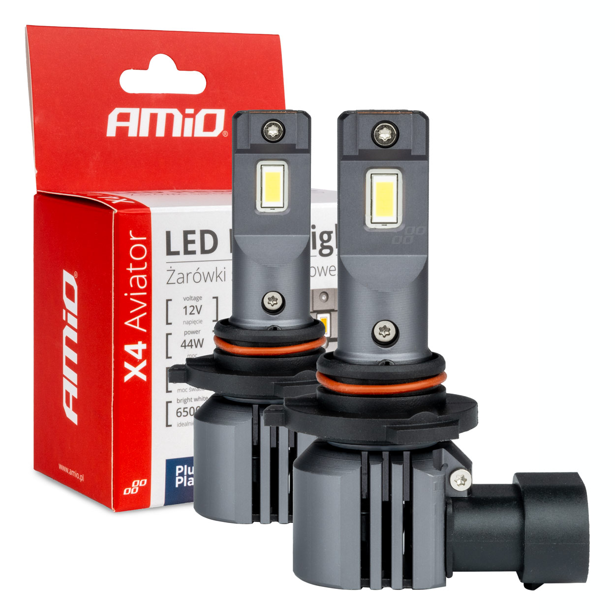 LED žárovky X4-series AVIATOR HB3 9005 6500K max 44W AMIO-03766