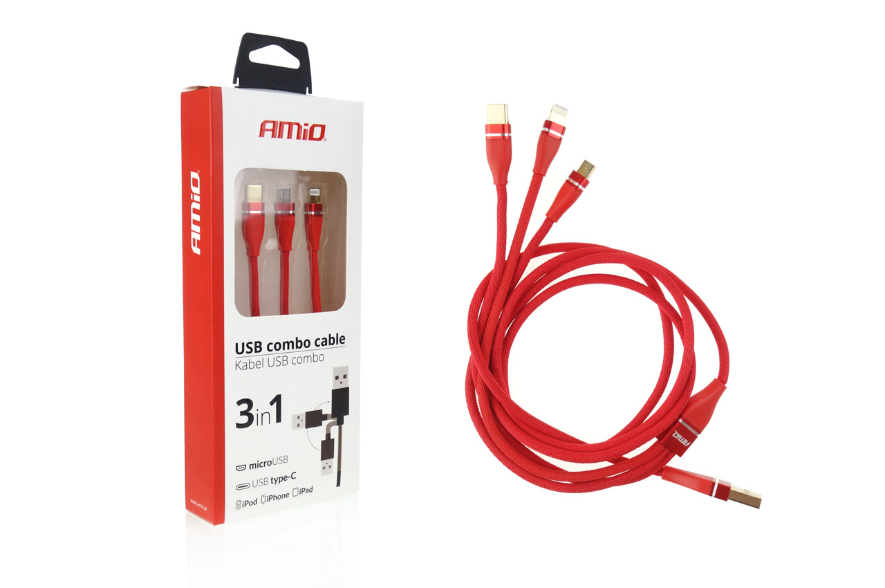 Multi-kabel pro telefon USB C / micro USB 1.2m červený FullLINK 3.1A UC-7