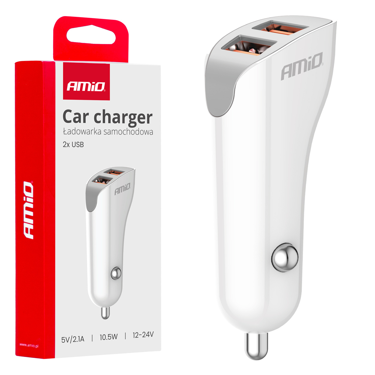 Nabíječka do auta 2x USB-A 2.1A 12/24V AMiO-0387