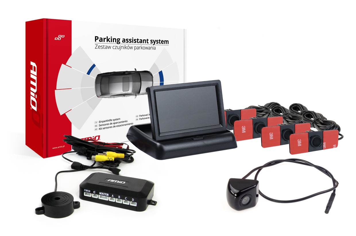 Parkovací asistent TFT02 4,3" s kamerou HD-310-LED 4 senzory černá vnitřní
