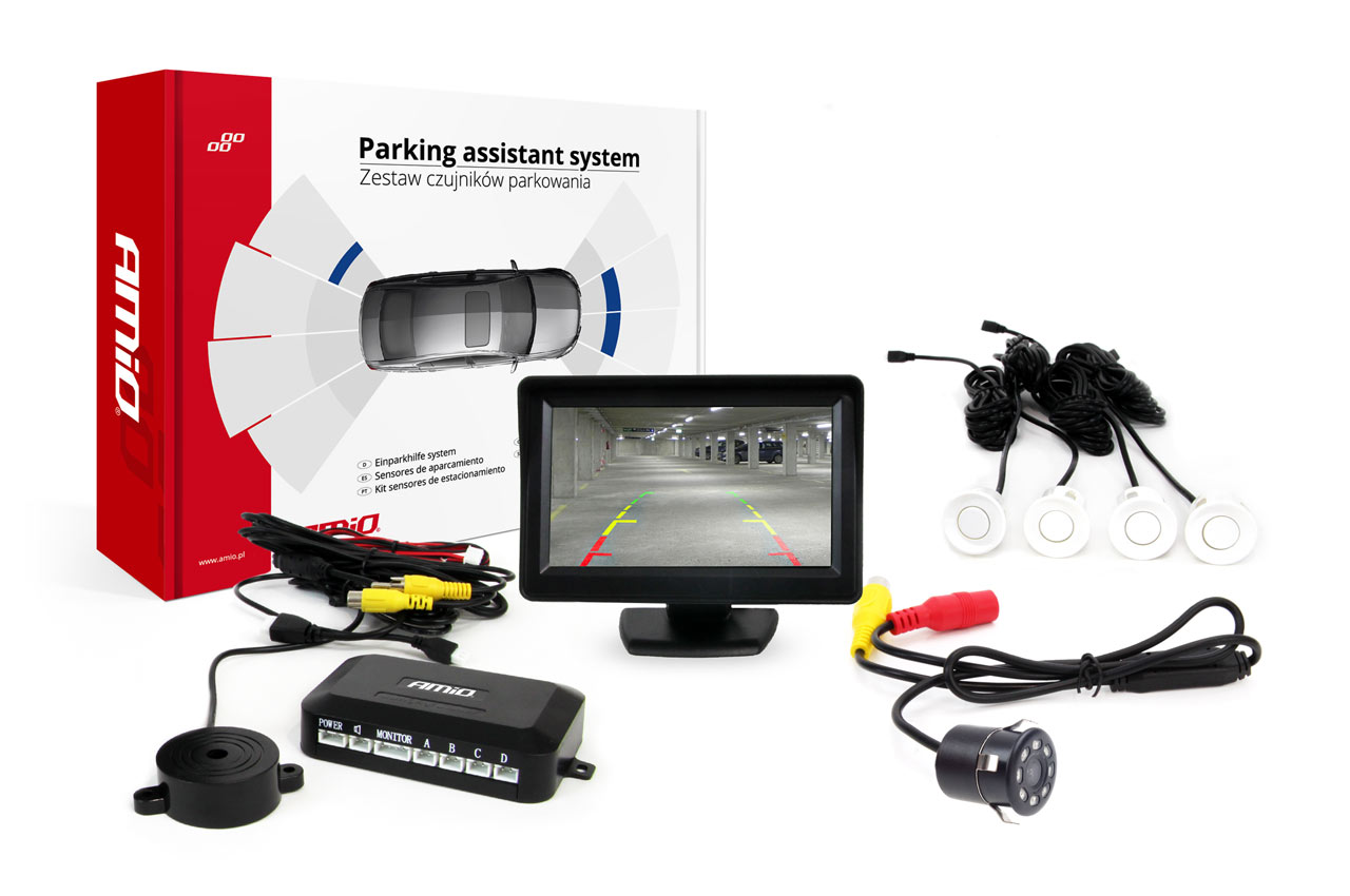 Sada parkovací asistent TFT01 4,3" s kamerou HD-307-IR 4 senzory bílé