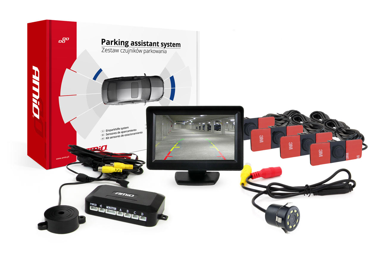 Sada parkovací asistent TFT01 4,3" s kamerou HD-308-LED 4 senzory černá vnitřní
