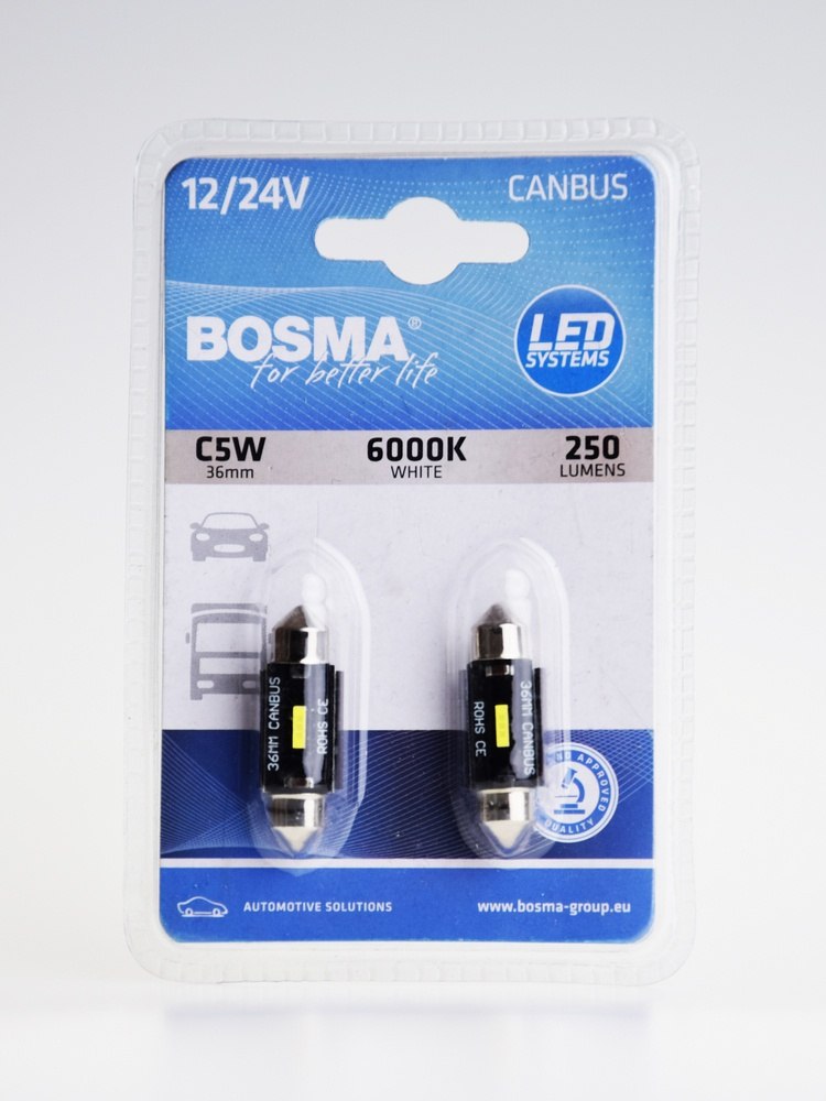 Žárovka 12/24V LED SV8,5W 1XSMD 6000K bílé 2 kusy v balení BOSMA 7442, , ,