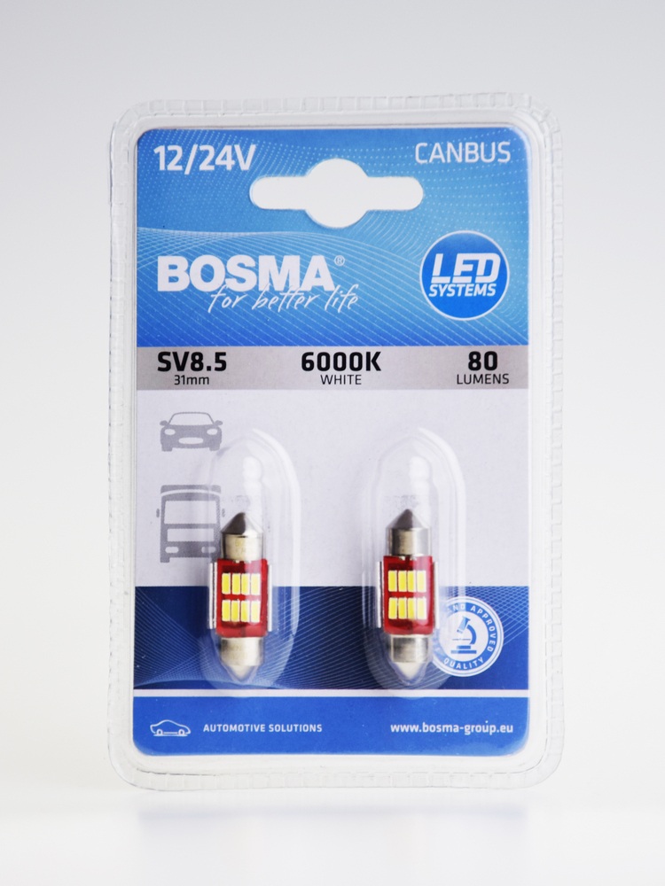 Žárovka 12/24V LED SV8,5W 8XSMD 6000K bílé 2 kusy v balení BOSMA 7428, , ,