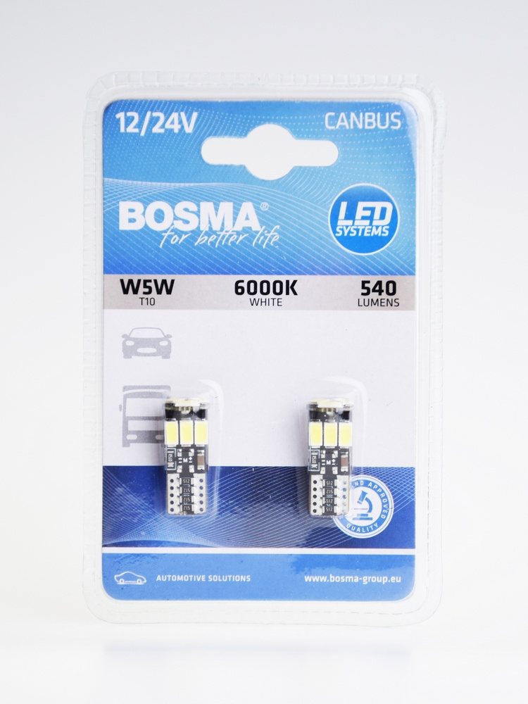 Žárovka 12/24V LED T10 9XSMD 6000K bílé 2ks v balení BOSMA 7350, , ,